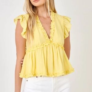 Endless Rose Ruffle Detail Top Yellow Size M Summer or Spring Blouse